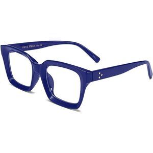 Womens Blue Eyewear Oversized Square Thick Acetate Frame Light Blocking Glasses
